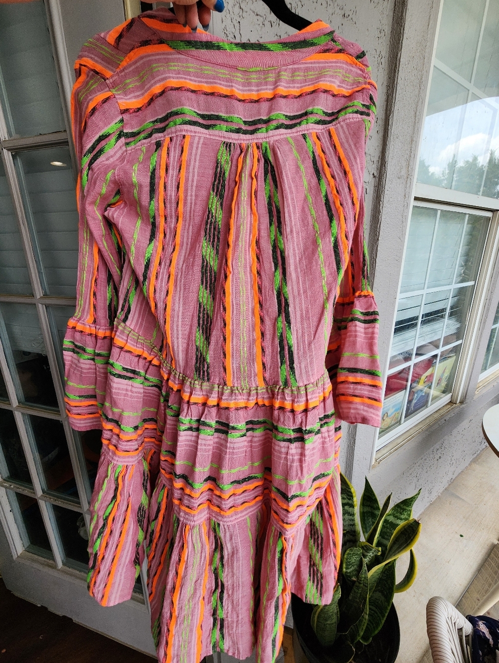 Devotion Twins Pink Tiered Striped Midi Dress with Neon Accents B12 - Picture 5 of 7